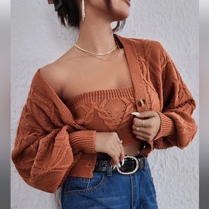 Knit tube top and cardigan set